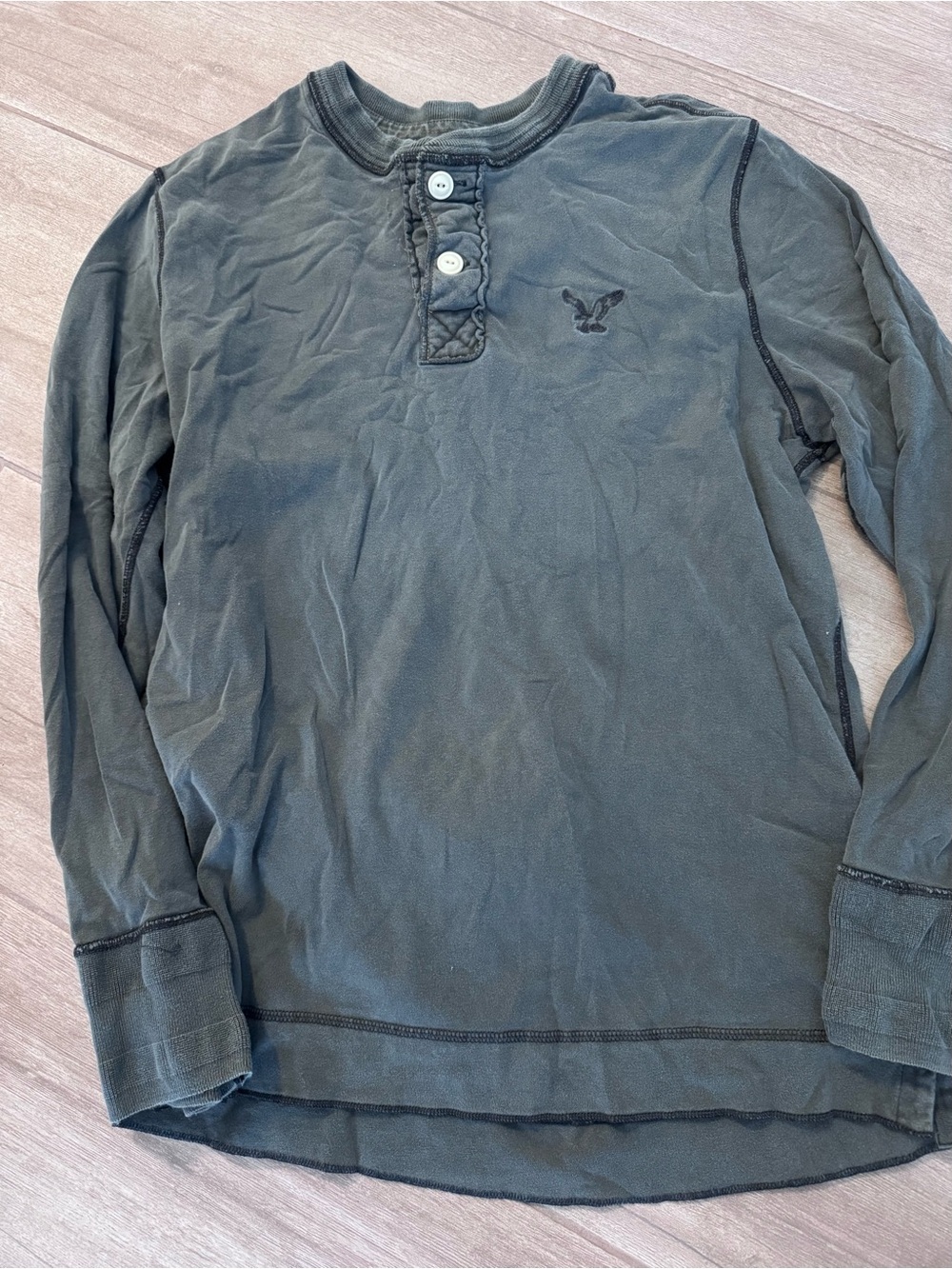 American Eagle Outfitters Long-Sleeve Henley Shirt - Olive Green